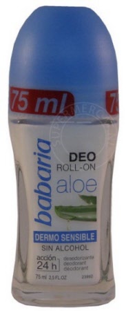 Babaria Deodorant Roll-On Aloe Dermo Sensible 24 horas sin alcohol is suitable for a sensitive skin