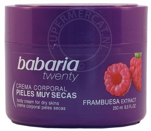 Babaria Twenty Crema Corporal Pieles muy Secas Frambuesa is een exclusieve en vooral effectieve bodycrème uit Spanje