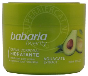 Babaria Twenty Crema Corporal Hidratante Aguacate bodycrème is samengesteld met speciale ingredienten waaronder avodaco extract en vitamine E