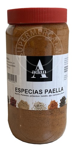 Adan Especias Paella 500 gram paella kruiden specerijen mix wordt geleverd in een extra grote verpakking , kortom de echte Paella kruiden mix voor de beste smaak en dat proef je meteen