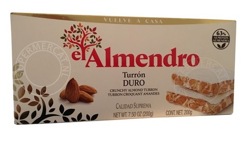 Deze smakelijke El Almendro Turron Duro Calidad Suprema komt rechtstreeks uit Spanje, proef het verschil en de echte Spaanse smaak nu zelf