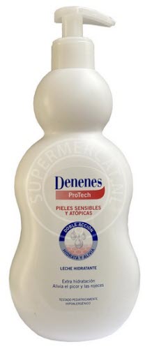 Denenes ProTech Leche Hidratante (bodylotion / moisturizing milk) wordt geleverd in een handzame en vooral handige flacon met een dispenser voor perfect doseren