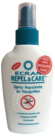 Ecran Repel Care Spray Repelente de Mosquitos muggenspray weert muggen en heeft natuurlijk een zachte Spaanse geur