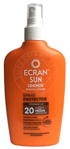 Deze bekende flacon Ecran Sun Lemonoil Spray Protector SPF20 met verstuiver is direct uit voorraad leverbaar bij Supermercat en komt rechtstreeks uit Spanje