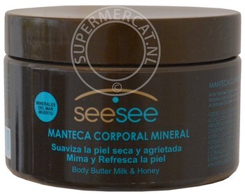 SeeSee Manteca Corporal Mineral 250ml (body butter) wordt geleverd in deze bekende pot en draagt bij aan een goede verzorging van de huid