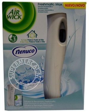 Bestel eenvoudig en voordelig tegelijk deze onopvallende Nenuco Airwick Freshmatic Max (dispenser + 1 vulling) uit Spanje