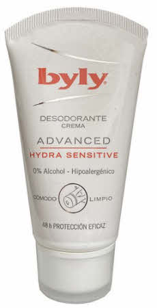 De speciale tube met Byly Desodorante Creme Advanced Hydra Sensitive deodorant is zeer bekend in Spanje