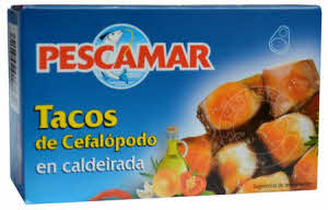 Pescamar Tacos de Cefalopodo en Salsa Caldeirada wordt geleverd in een handzaam blikje, eenvoudig te bestellen via onze online shop voor een goede prijs