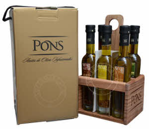 Pons Aceite de Oliva olijfolie cadeau - gift set uit Spanje - PONS Aceitera de Madera 6 Aceites Infusionados 250 Ml