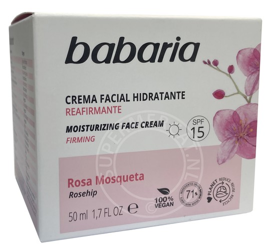 Babaria Rosa Mosqueta Facial Hidratante SPF 15 (Face Cream) 50ml Efecto Lifting is fully available in this known packaging at Supermercat Online