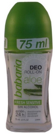 Babaria Deodorant Roll-On Fresh Sensitive Aloe Vera 24 horas sin alcohol is made with Aloe Vera and does not contain alcohol, for a good protection during 24 hours