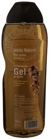 An extra large bottle of Deliplus Gel de Ducha Jabon Natural Piel Grasa Glicerina 750ml Bath & Shower Gel from Spain at Supermercat Spanish products